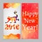 Two sides vertical flyer. Triangle Christmas pattern of monkey and background. Symbol of New Year 2016 - red monkey.