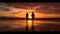 Two silhouette couples embracing in the tranquil sunset outdoors generated by AI