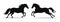 Two silhouette horses galloping side by side, black on white background. Equestrian elegance and dynamic motion vector