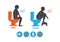 Two Silhouettes man sitting on a toilet correct and wrong