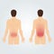 Two silhouettes of men from the back: increased back pain.