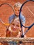 Two sister girl athlete with racket and ball