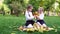 Two sisters in an autumn park