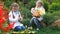 Two sisters in an autumn park