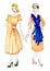 Two sketches of women`s clothing for classy casual work in mustard yellow colors