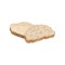 Two slices of detailed fresh wheat or gray bread loaf. Flat element of bakery products for shop or pastry store poster