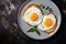 Two Slices of Tasty Toast Topped with Organic Sunny Side Up Fried Eggs with Oregano and Basil