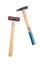Two small hammers with wooden handles isolated on a white background. Path saved. Construction tools