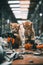 Two small kittens are playing with a chainsaw. Generative AI image.