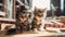 Two small kittens sitting on top of a box. Generative AI image.