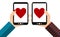 Two Smartphones: Hearts - Flat Design