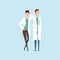 Two smiling doctors characters, medical staff vector Illustration on a light blue background