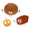 Two smiling funny whole wheat, dark, brown bread loaf characters