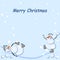 Two snowmen are playing snowballs, it is snowing, there is a greeting inscription