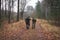 Two soldiers of a special unit are walking n autumn forest