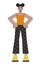 Two space buns woman african american power posing 2D linear cartoon character