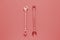 Two Spanner keys on Living coral  background. Screw driver set. Wrench spanners. Background for your text and design