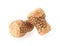 Two sparkling wine corks with grape images on white background