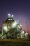 Two sphere gas storages petrochemical plant at twilight