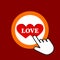 Two splitted hearts icon. Love concept. Hand Mouse Cursor Clicks the Button