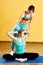 Two sports girls doing yoga