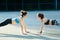 Two sports girls engaged in gymnastics