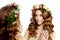 Two Spring women Young Girl flowers Beautiful model wreath brac