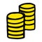 Two stacks of coins hand drawn doodle isolated