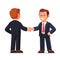 Two standing business man shaking hands firmly