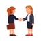 Two standing business woman shaking hands firmly