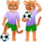 Two standing cougars as the footballers in uniform with the soccer ball