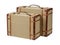 Two Standing Wood Burlap Suitcases