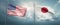 Two state flags of the united states of america and japan, facing each other and moving in the wind in front of cl