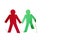 Two stick figures holding hands one with an injury over white background