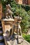 Two stone dragon guards on the stairs of Wernigerode Castle. Saxony-Anhalt, Germany