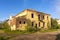 A two-storey abandoned house on a deserted street in an abandoned settlement Severny, Russia