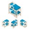 Two storey bed. Large new isometric blue furniture with bedding and pillows.