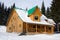 Two-storeyed wooden house concealed by snow
