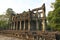 A two-storied temple with round columns in Preah Khan, Siem Reap, Cambodia