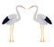 Two storks birds kissing cartoon