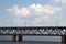 A two-story bridge over the Dnieper river, railway and automobile in Ukraine to the cities of the Dnieper on the background of the