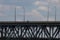 A two-story bridge over the Dnieper river, railway and automobile in Ukraine to the cities of the Dnieper on the background of the