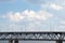 A two-story bridge over the Dnieper river, railway and automobile in Ukraine to the cities of the Dnieper on the background of the