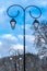 Two street lights in the park on winter day