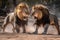 Two strong male lions fighting created with generative AI technology