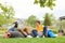 Two Students Chilling Outdoors on Campus