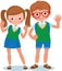 Two students of elementary school boy and girl in full length