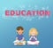 Two students read a book under Education text infographic