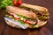Two Sub Baguette Sandwiches Closeup