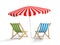 Two sun loungers and parasols